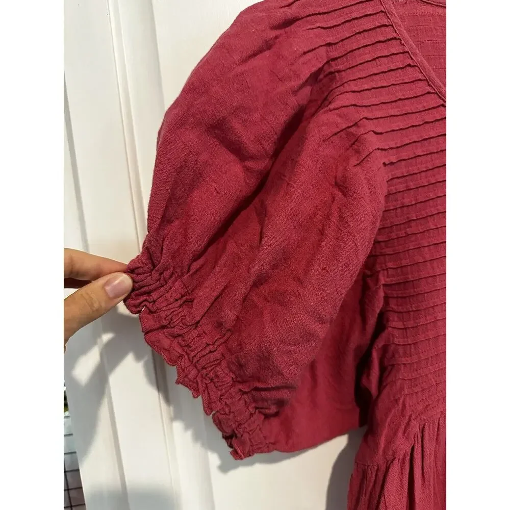 Free People Pink Elsie Puff Sleeve Tunic Top Shirt Blouse Womens Size Xsmall